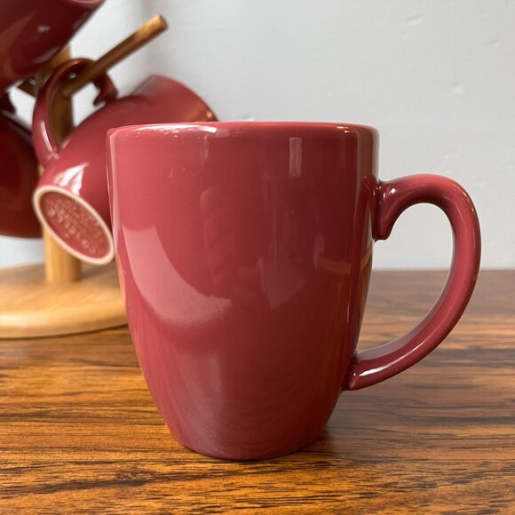 4 Stoneware Coffee Mugs Corelle Coordinates Burgundy Berry Solid Red 12 oz - Picture 3 of 13